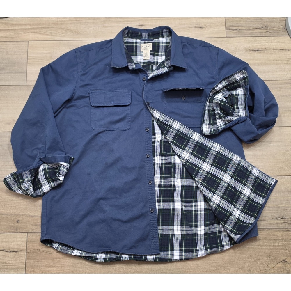 LL Bean Hurricane Shirt Men's 2XL Flannel Lined Blue Button Shacket